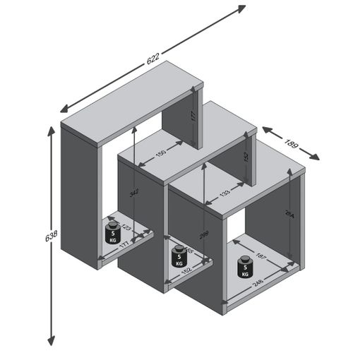 Étagère Murale "3 Compartiments" 65cm Chêne
