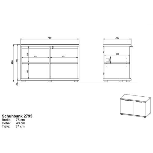 Meuble À Chaussures 2 Portes 75x37x48 Cm Chêne - Chiara