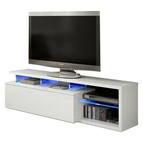 Meuble TV Avec LED Coloris Blanc Brillant - 43 X 150 X 41 Cm