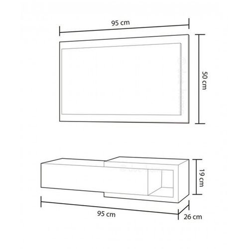 Meuble D'entrée Réversible Avec Miroir Et 1 Tiroir Coloris Blanc Artic / Ciment.
