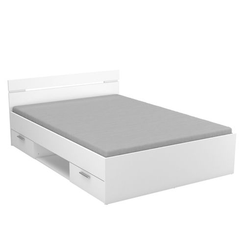 Lit 2 Places Avec Rangements En Bois Coloris Blanc Mat - 144,5 X 74,2 X 204,3 Cm