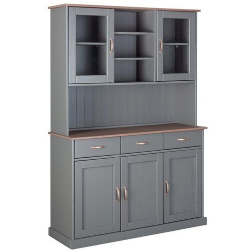 Vaisselier / Vitrine En Pin Massif Foncé Et Gris - L.131 X H.191 X P.45 Cm