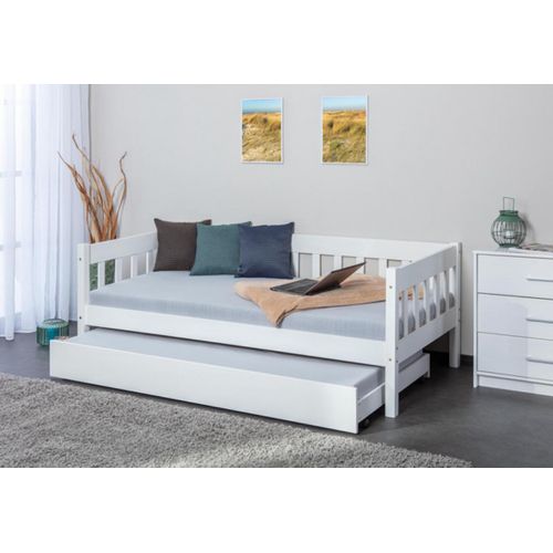 Lit Banquette En Pin Massif Coloris Blanc - L.100 X H.70 X P.209 Cm