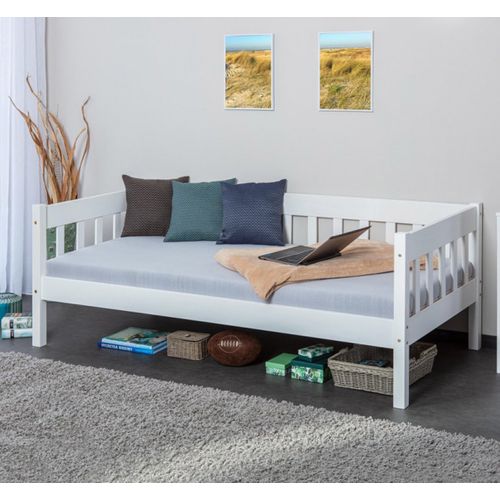 Lit Banquette En Pin Massif Coloris Blanc - L.100 X H.70 X P.209 Cm