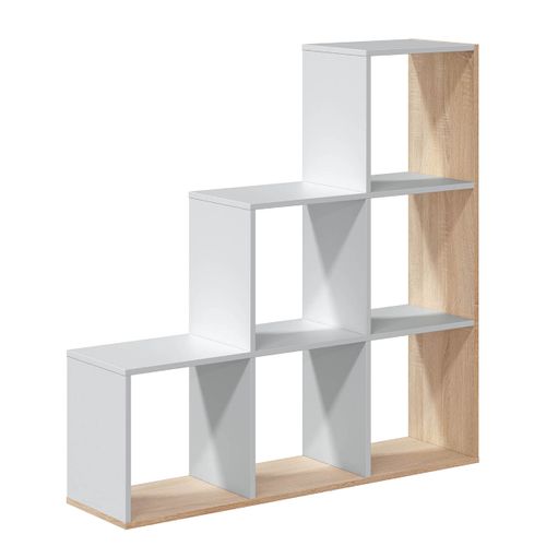 Bibliothèque Escalier Cube Coloris Chêne Candiene / Blanc Artic - h. 110 X L. 108 X P. 28 Cm