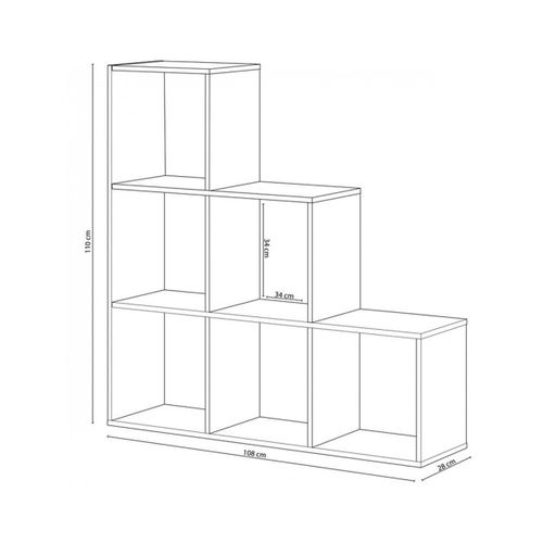 Bibliothèque Escalier Cube Coloris Chêne Candiene / Blanc Artic - h. 110 X L. 108 X P. 28 Cm