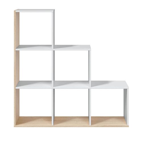 Bibliothèque Escalier Cube Coloris Chêne Candiene / Blanc Artic - h. 110 X L. 108 X P. 28 Cm