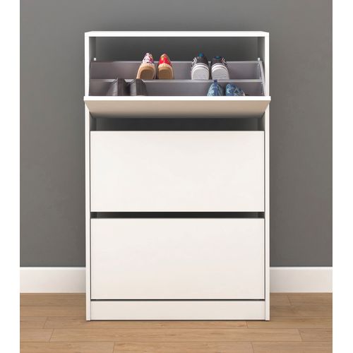 Commode à Chaussures De 3 Abattants Coloris Blanc - L. 73 X P. 26 X H. 119 Cm