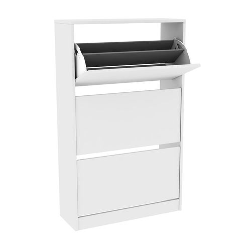 Commode à Chaussures De 3 Abattants Coloris Blanc - L. 73 X P. 26 X H. 119 Cm