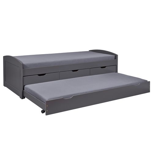 Lit Enfant Gigogne En Pin Massif Coloris Noir - Longueur 209 X Profondeur 97 X Hauteur 66 Cm