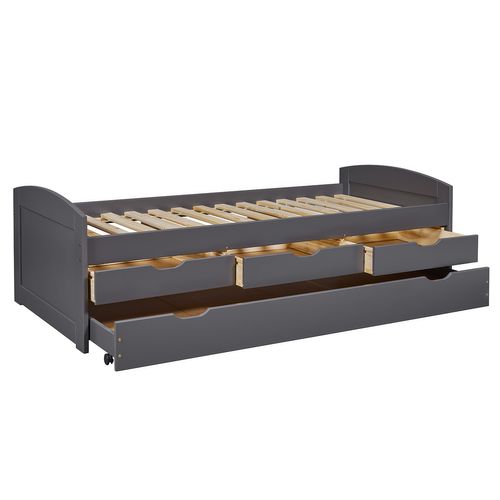 Lit Enfant Gigogne En Pin Massif Coloris Noir - Longueur 209 X Profondeur 97 X Hauteur 66 Cm