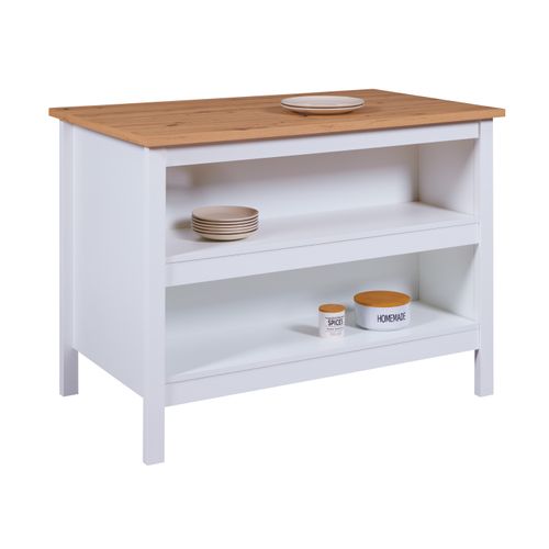 Meuble De Cuisine En Bois Coloris Blanc / Artisan Chêne - L. 124 X P. 75 X H. 91 Cm