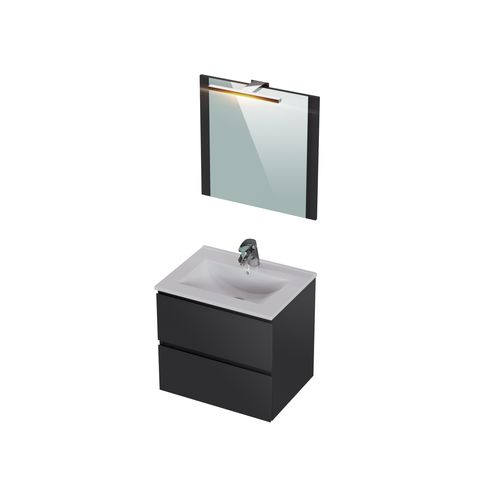 Meuble De Salle De Bain En Mélamine Coloris Gris Brillant - L. 60 X P. 45 X H. 85 Cm