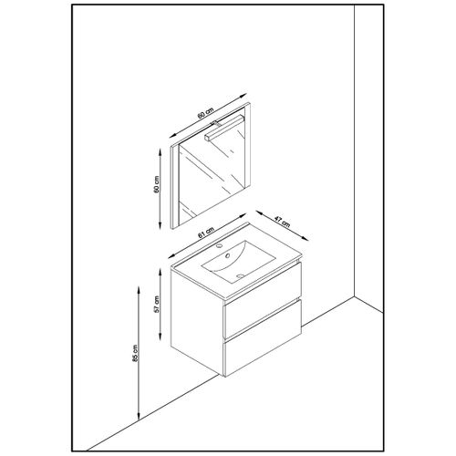 Meuble De Salle De Bain En Mélamine Coloris Gris Brillant - L. 60 X P. 45 X H. 85 Cm