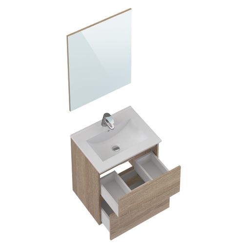 Meuble De Salle De Bain En Mélamine Coloris Chêne - L 61 X P 47 X H 68 Cm