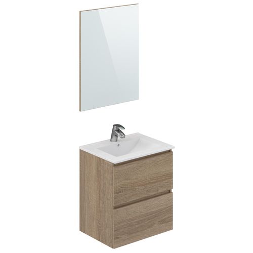 Meuble De Salle De Bain En Mélamine Coloris Chêne - L 61 X P 47 X H 68 Cm