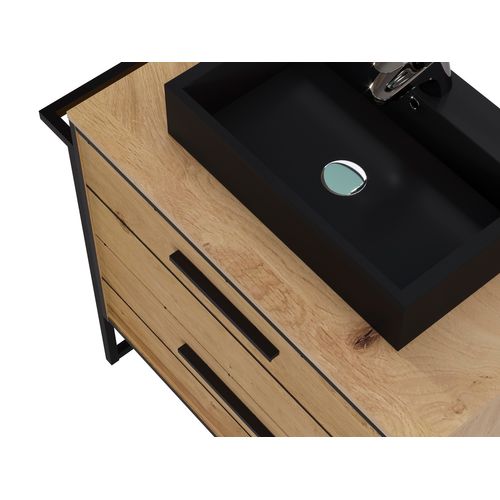 Meuble De Salle De Bain En Mélamine Coloris Chêne Clair - L. 80 X P. 45 X H. 81 Cm