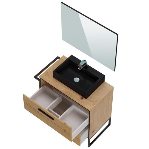 Meuble De Salle De Bain En Mélamine Coloris Chêne Clair - L. 80 X P. 45 X H. 81 Cm