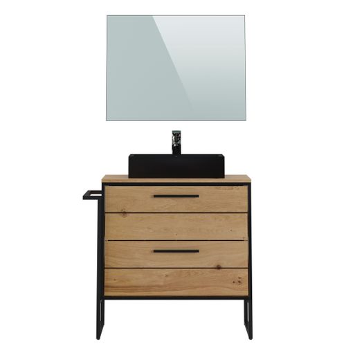 Meuble De Salle De Bain En Mélamine Coloris Chêne Clair - L. 80 X P. 45 X H. 81 Cm