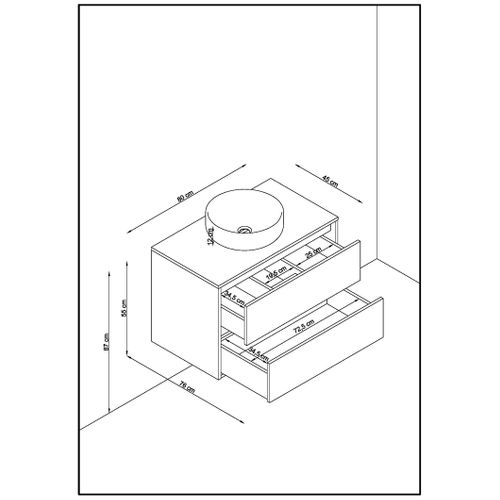 Meuble De Salle De Bain En Mélamine Coloris Placage Naturel - L. 80 X P. 45 X H. 55 Cm