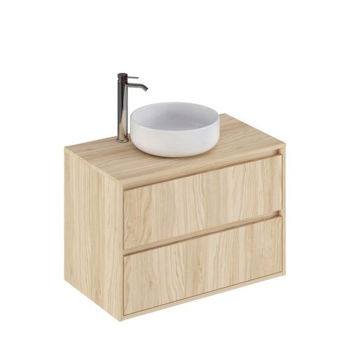 Meuble De Salle De Bain En Mélamine Coloris Placage Naturel - L. 80 X P. 45 X H. 55 Cm