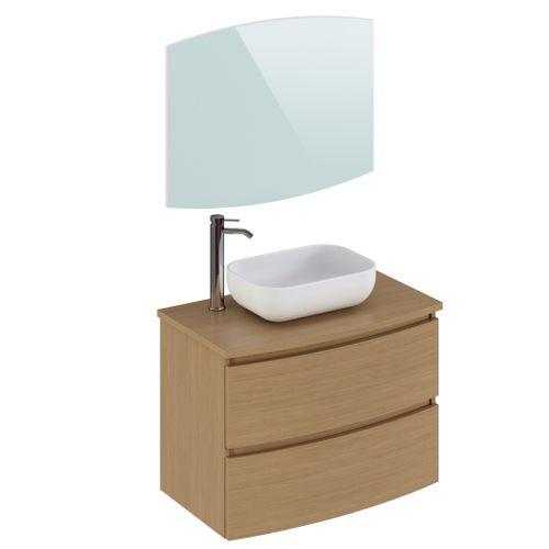 Meuble De Salle De Bain Coloris Placage Chêne En Mélamine - L. 81 X P. 46 X H. 85 Cm