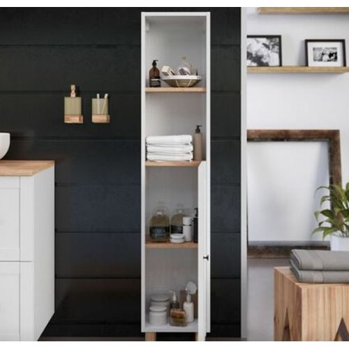 Colonne De Salle De Bain En Mélamine Coloris Blanc Mat - L. 30 X P. 27 X H. 140 Cm