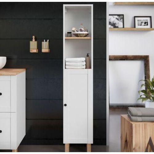 Colonne De Salle De Bain En Mélamine Coloris Blanc Mat - L. 30 X P. 27 X H. 140 Cm