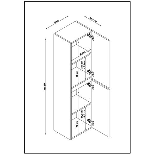 Colonne De Salle De Bain En Mélamine Coloris Placage Chêne - L. 40 X P. 31 X H. 150 Cm