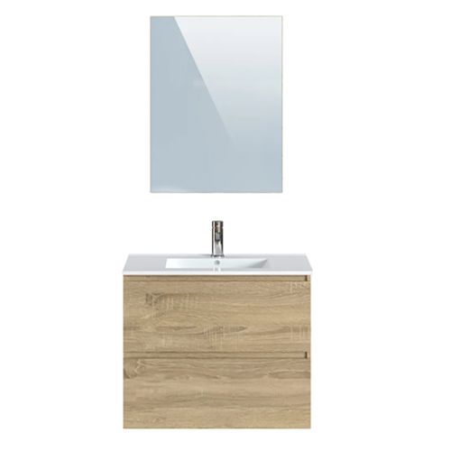 Meuble De Salle De Bains En Mélamine Coloris Chêne Clair - L. 81 X P. 47 X H. 67.5 Cm