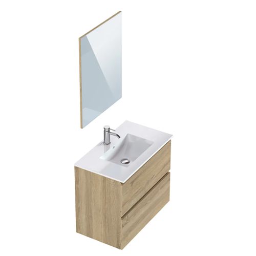 Meuble De Salle De Bains En Mélamine Coloris Chêne Clair - L. 81 X P. 47 X H. 67.5 Cm