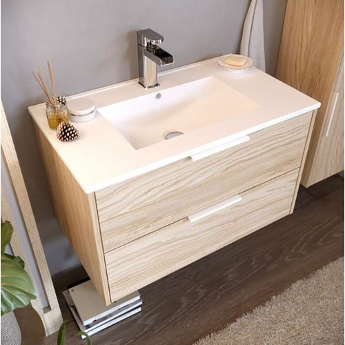 Meuble De Salle De Bain En Mélamine Coloris Naturel - Longueur 81 X Profondeur 47 X Hauteur 49 Cm