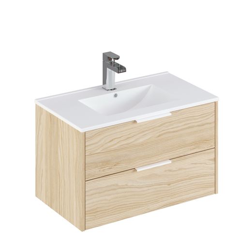 Meuble De Salle De Bain En Mélamine Coloris Naturel - Longueur 81 X Profondeur 47 X Hauteur 49 Cm