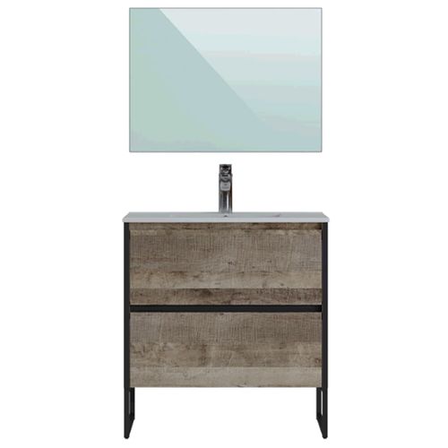 Meuble De Salle De Bain 2 Portes En Mélamine Coloris Noyer - L. 81 X P. 47 X H. 87 Cm