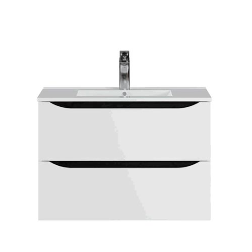 Meuble De Salle De Bain 2 Tiroirs En Mélamine Coloris Blanc Brillant - L. 81 X P. 46 X H. 57 Cm