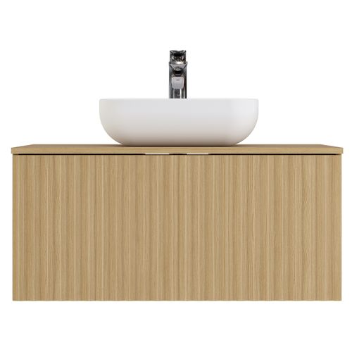 Meuble De Salle De Bain En Placage Chêne Coloris Naturel - L. 90 X P. 46 X H. 55.6 Cm