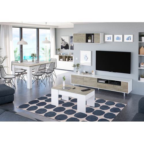 Ensemble Meuble TV De 2 Éléments Coloris Chêne à Nœuds Blanc Artik - H. 47 X L. 200 X P. 40 Cm