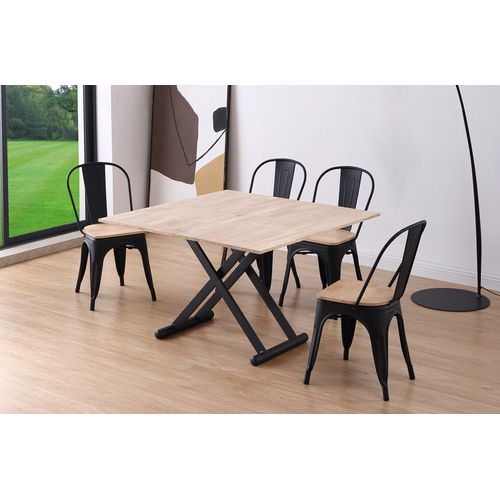 Table Basse Relevable Extensible En Bois Et Métal - L. 110-114 X P. 57-110 X H. 49-76 Cm