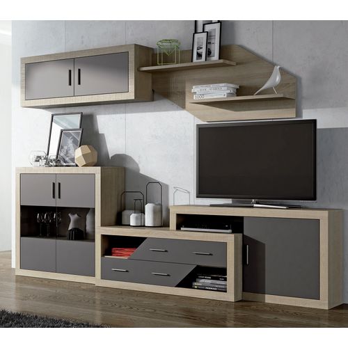 Ensemble De Salon, Meuble TV, Meuble Haut + Set De 2 Étagères + Buffet + Meuble Bas