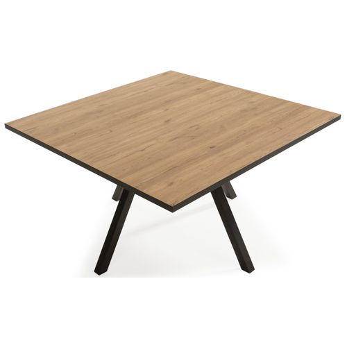 Table à Manger Carrée En Mélamine Naturel Avec Pieds En Métal Laqué Noir