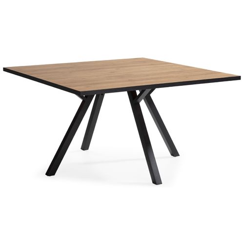 Table à Manger Carrée En Mélamine Naturel Avec Pieds En Métal Laqué Noir