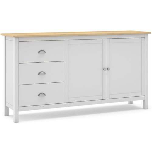Buffet En Pin Massif Chêne Et Blanc, Meuble De Rangement - L. 150 X P. 40 X H. 80.5 Cm
