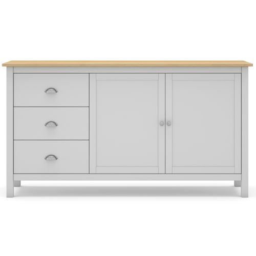 Buffet En Pin Massif Chêne Et Blanc, Meuble De Rangement - L. 150 X P. 40 X H. 80.5 Cm