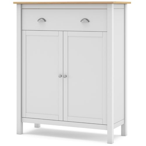 Meuble De Rangement En Pin Massif Chêne Et Blanc - L. 90 X P. 40 X H. 110 Cm