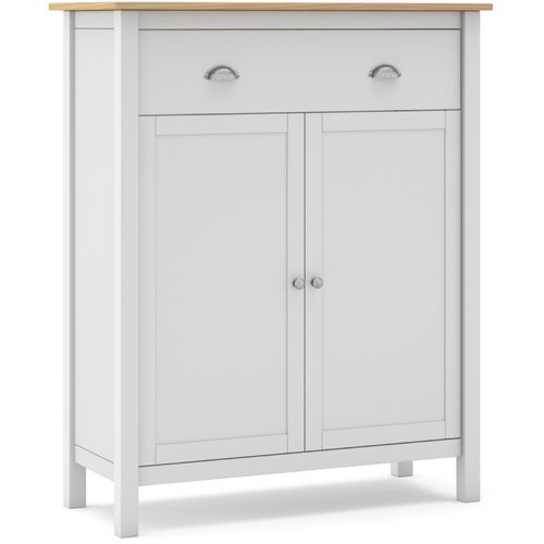 Meuble De Rangement En Pin Massif Chêne Et Blanc - L. 90 X P. 40 X H. 110 Cm