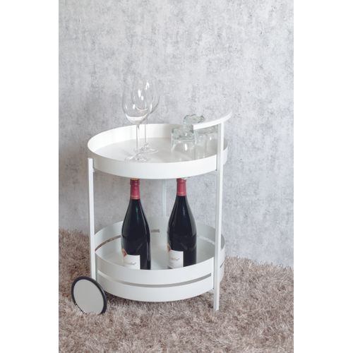Chariot De Cuisine, Desserte En Métal Coloris Blanc  - Diamètre 42 X Hauteur 62 Cm