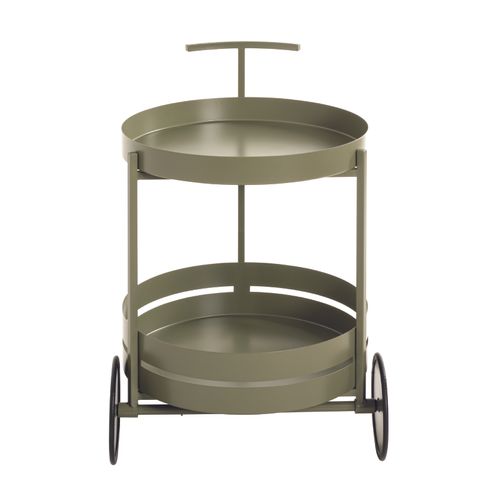 Chariot De Cuisine, Desserte En Métal Coloris Vert  -  Diamètre 42 X Hauteur 62 Cm