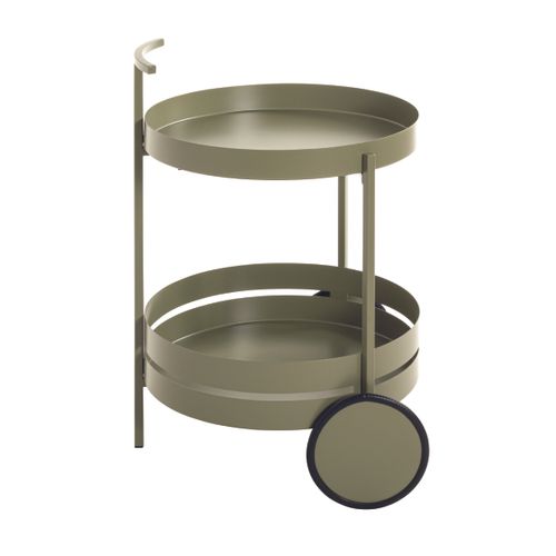 Chariot De Cuisine, Desserte En Métal Coloris Vert  -  Diamètre 42 X Hauteur 62 Cm