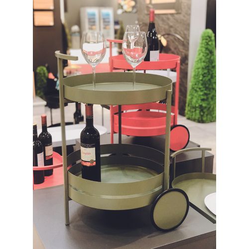 Chariot De Cuisine, Desserte En Métal Coloris Vert  -  Diamètre 42 X Hauteur 62 Cm