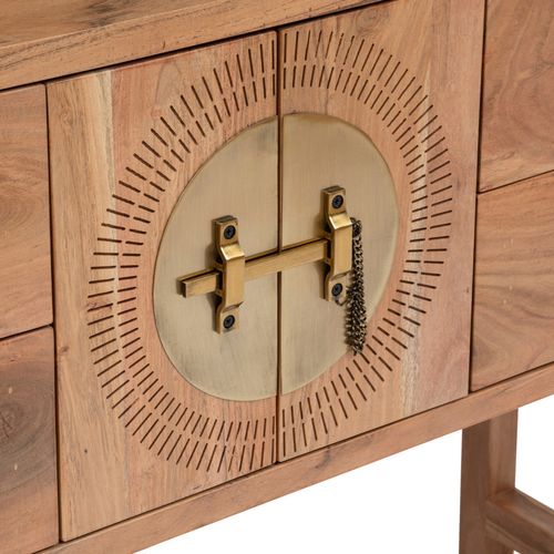 Table Console En Bois D'acacia Coloris Naturel Avec 2 Portes Et 4 Tiroirs